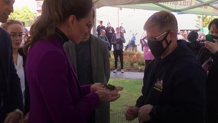 Kate Middleton handles tarantula during Ulster University visit