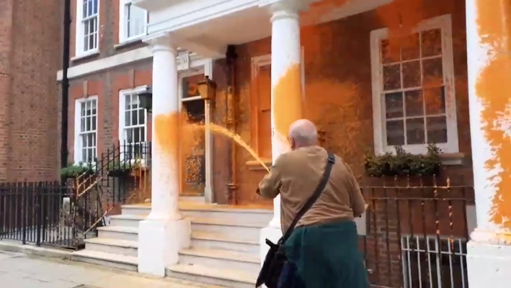 Just Stop Oil spray orange paint over lobbyist headquarters 55 Tufton Street