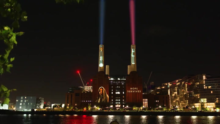 Battersea Power Station lit up as Star Wars lightsabers
