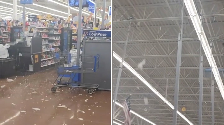 Extreme hail causes Walmart roof to break apart during Wisconsin storm