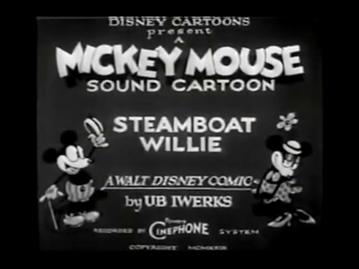 Un fragmento de Steamboat Willie, el primer corto animado de Disney en 1928