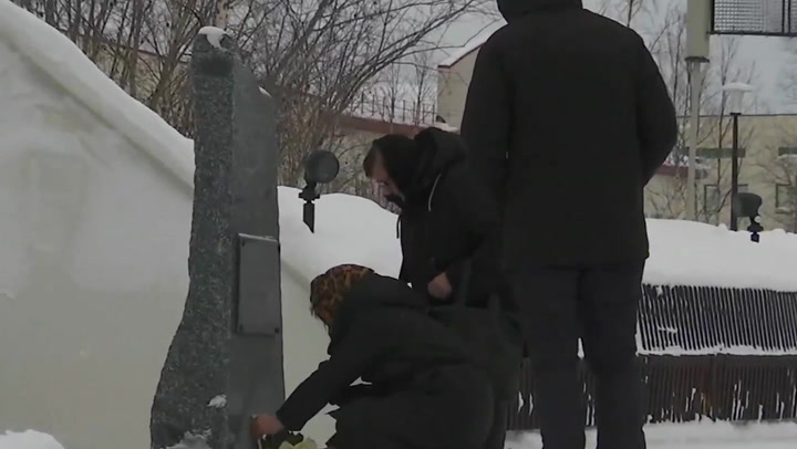Alexei Navalny's mother Lyudmila Navalnaya lays flowers for her son