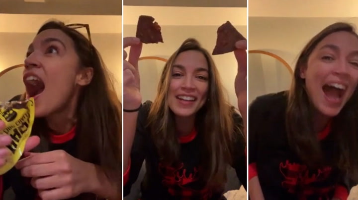 AOC takes part in 'Hot Chip Challenge' in Christmas Day livestream