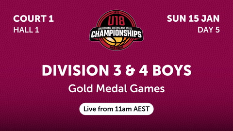 15 January - BQLD U18 State Championships - Day 5 - Court 1 - Boys DIV 3 & 4 Gold Medal Games