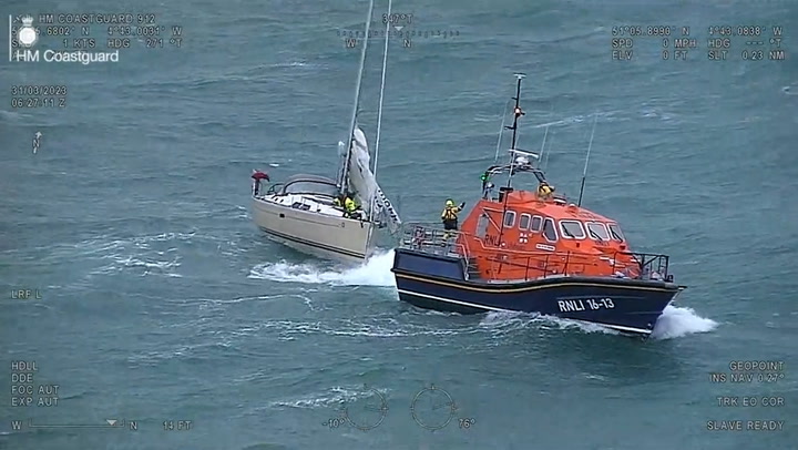 Dramatic moment lone sailor rescued off Devon coast in gale force winds