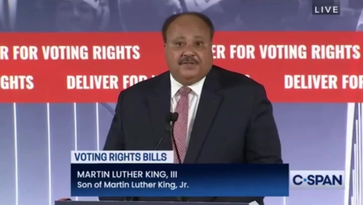'History will not remember them kindly': Son of Martin Luther King hits out at Senators holding up voting rights bill