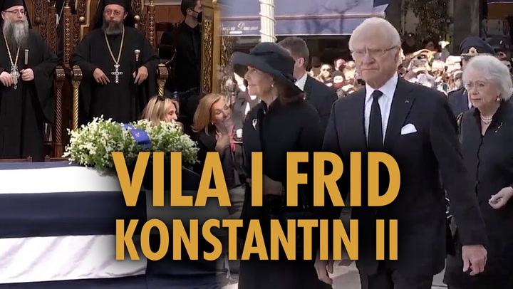 SE FILMEN: Kungaparet och prinsessan Christina på exkungens begravning