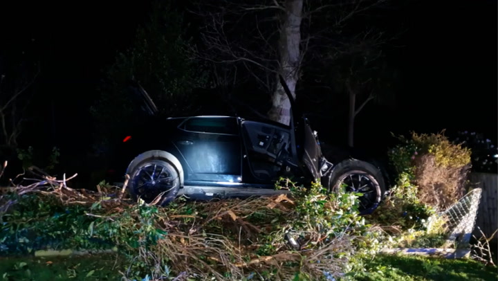 Moment drink-driver ploughs car into hedge after running over two elderly people