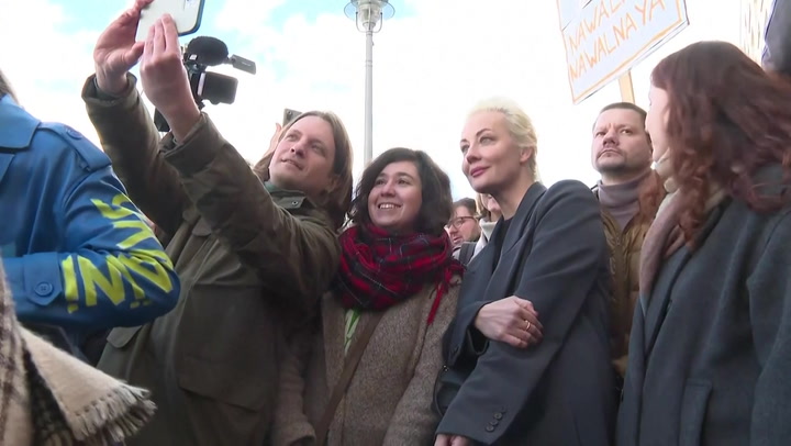 Alexei Navalny's wife Yulia attends protest against Russian elections in Berlin