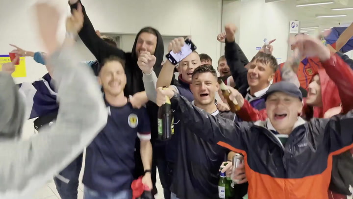 Scotland fans chant in London tube station ahead of England Euro 2020 game