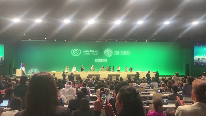 Cop28 leaders clap as nations reach deal calling for 'transition away' from fossil fuels