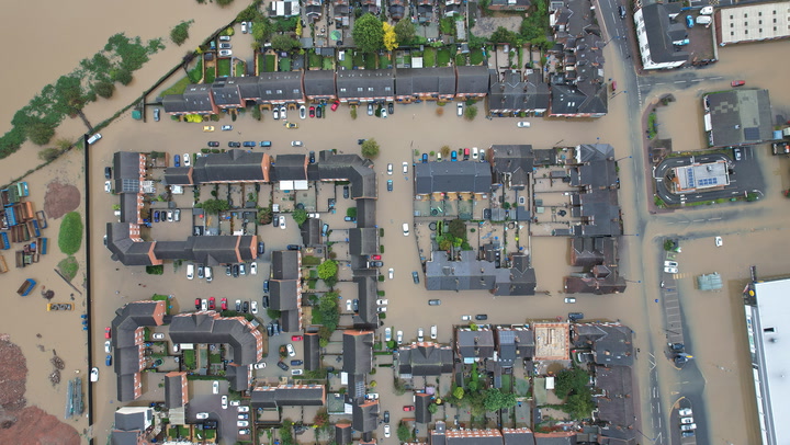 Drone footage shows 'devastating' flooding in Derbyshire village