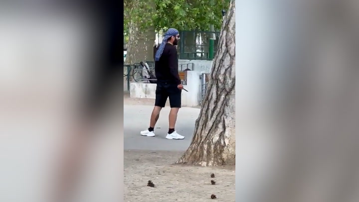 Moment knife-wielding man stalks playground before stabbing in French Alps