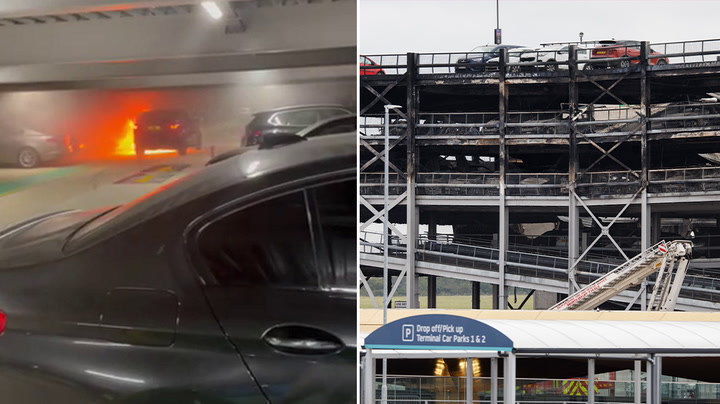 Flames engulf car hours before Luton Airport car park partially collapsed