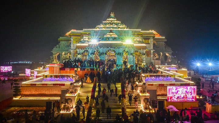Crowds rush to newly inaugurated Hindu temple on site of razed mosque in India