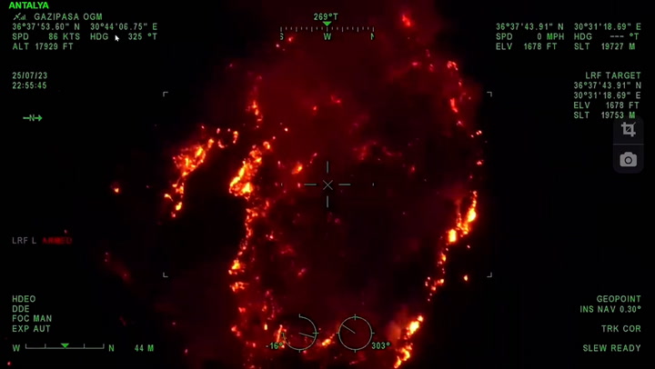 Aerial footage captures wildfires raging through Turkish forest