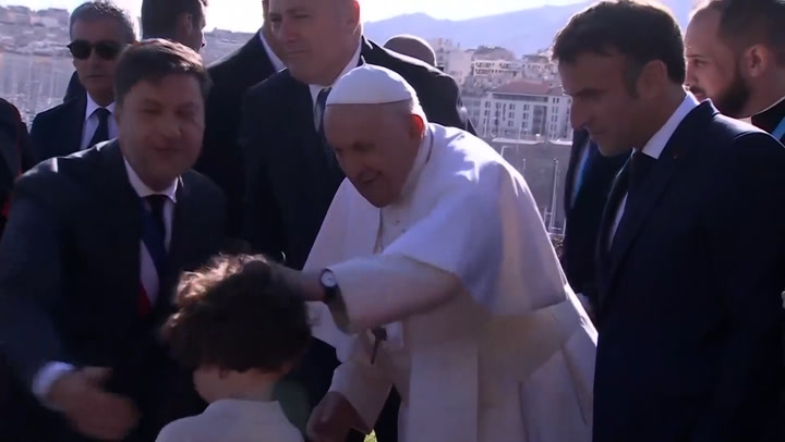 Pope Francis blesses children on visit to Marseille