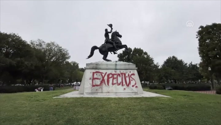 Indigenous activists vandalize Andrew Jackson statue during protest outside White House