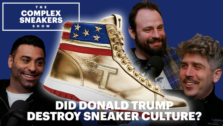 In one of the most bizarre moments in the history of sneakers, former President Donald Trump popped up at Sneaker Con last weekend to sell a gold pair of $399 sneakers called the Never Surrender High Tops. Is it a low point for sneaker culture? Is it the end of sneaker culture as we know it? Here, the co-hosts discuss Trump’s Sneaker Con appearance and new line of footwear, Biden’s response, and the generally gross idea of politicians hopping into sneakers in order to pander to voters. Also, Joe La Puma, Brendan Dunne, and Matt Welty talk about Central Cee’s Nike collaboration, Anthony Edwards’ Adidas signature model, and the Nike KD 4 “Galaxy” retro.