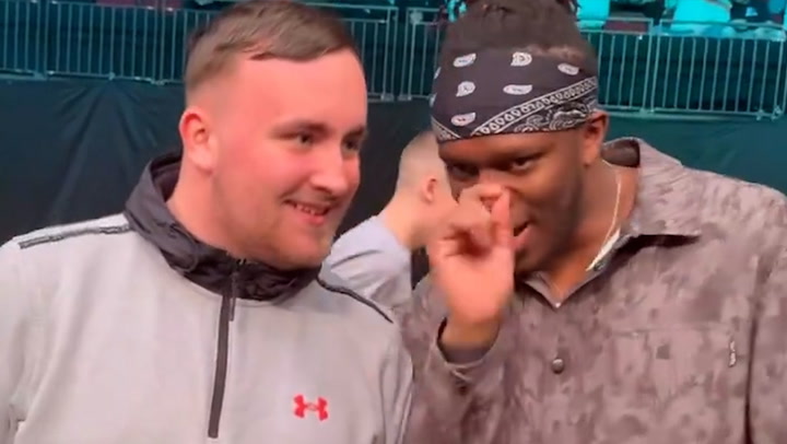 Luke Littler and KSI share joke as they meet at Misfits Boxing event