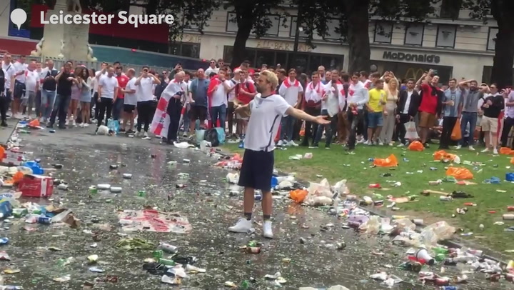 England fans hit with glass bottles from crowds in central London