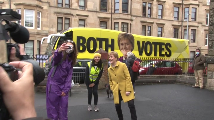 SNP leader Nicola Sturgeon visits polling station for Scottish Parliament election