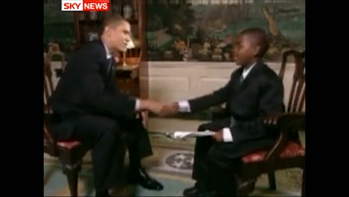 11-year-old Damon Weaver interviews Barack Obama