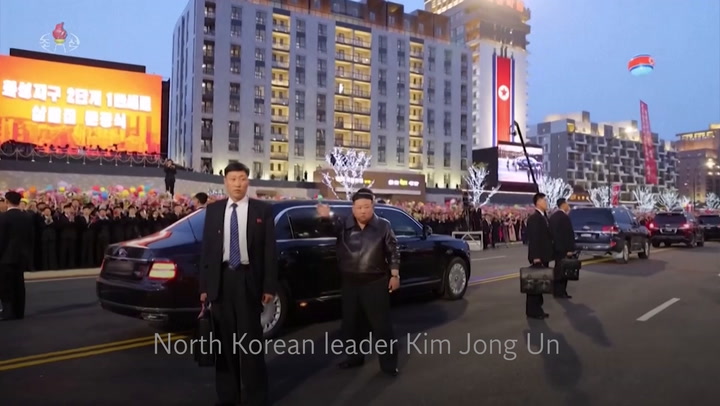 Kim Jong-un waves to crowds as he opens new development project in North Korea