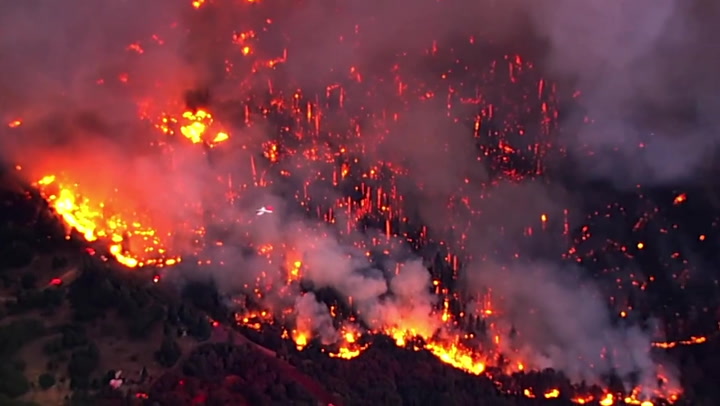 Dramatic aerial footage reveals massive size of California's Oak Park wildfire