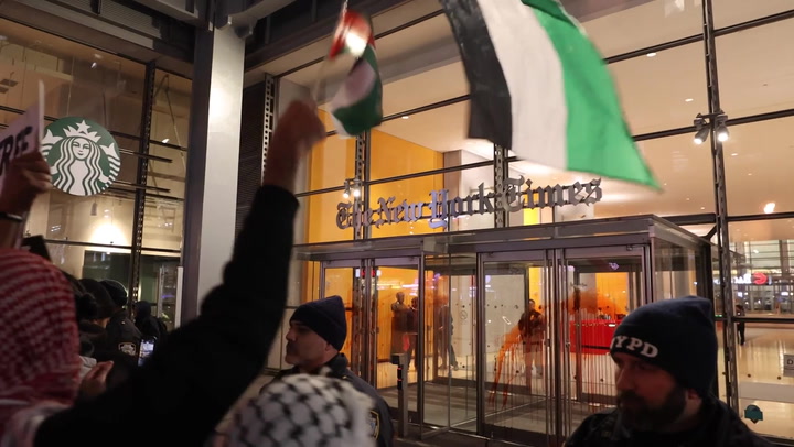 New York Times offices smeared in fake blood by pro-Palestine protesters