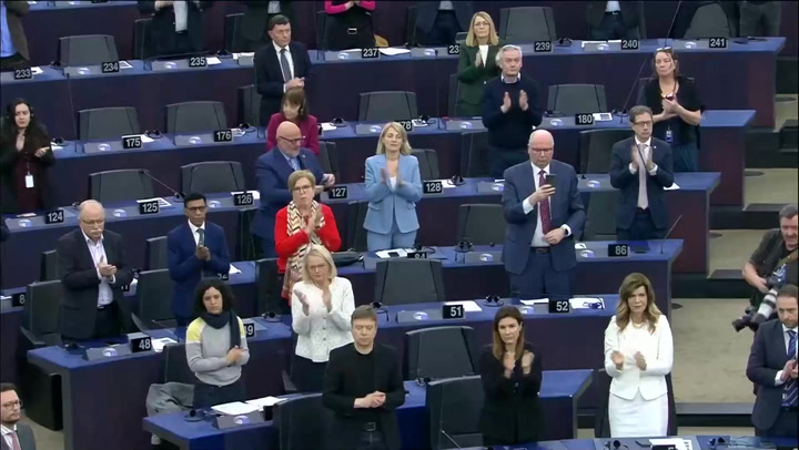 'The evil will fall': Wife of Alexei Navalny receives standing ovation at European Parliament