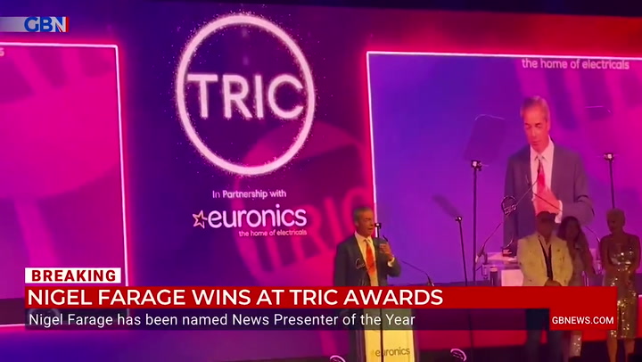 'Keep the abuse coming': Nigel Farage booed as he accepts award for best news presenter