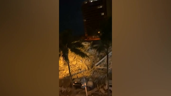 Video shows pile of rubble following collapse of Miami Beach building