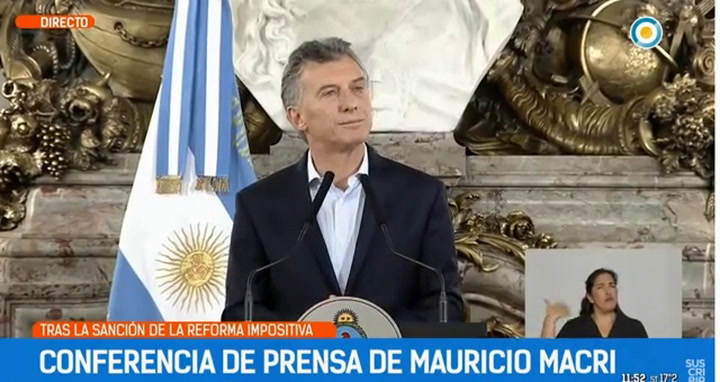 Conferencia de Mauricio Macri, tras la aprobación de la reforma previsional