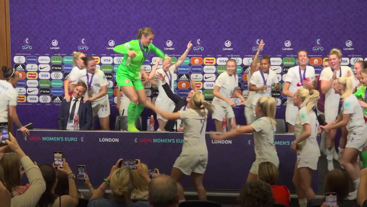 'It's coming home': Singing Lionesses gatecrash post-match press conference
