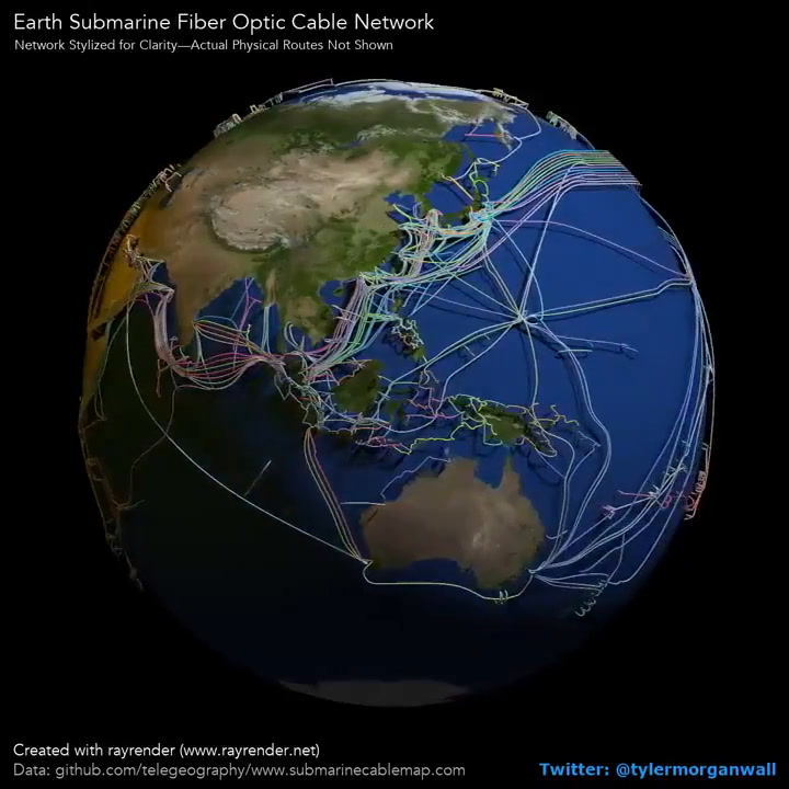 Una visualización de los cables submarinos en todo el mundo