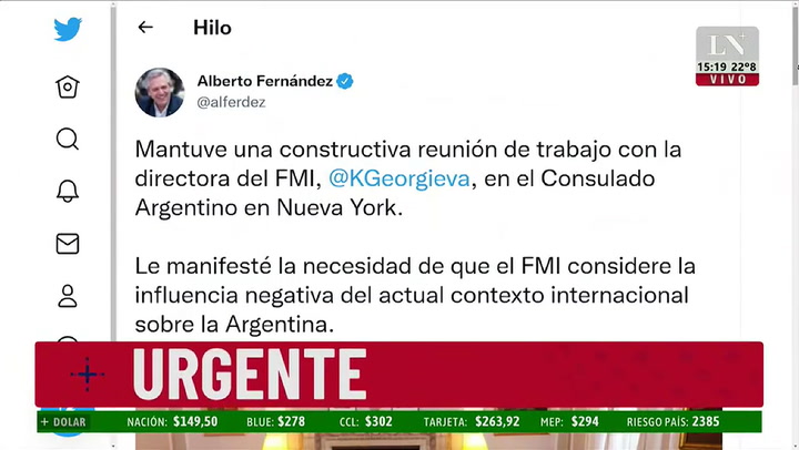 Alberto Fernández tuiteó luego de la reunión con el FMI