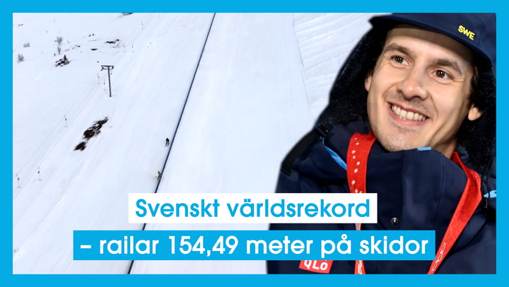 Svenskt världsrekord – railar 154,49 meter på skidor