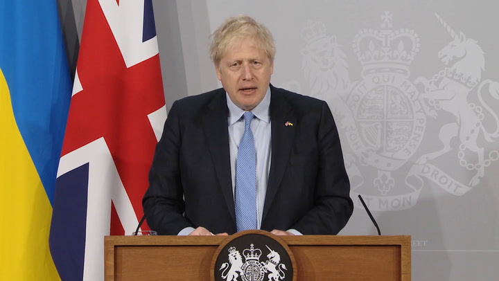 Boris Johnson hails Ukraine’s ‘finest hour’ in address to nation’s parliament