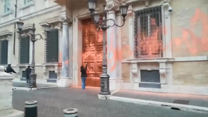 Activists sprayed orange paint on Italian Senate to protest against climate change ‘inaction’