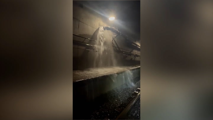 Floodwater gushes through tunnel near Ebbsfleet as Eurostar services cancelled