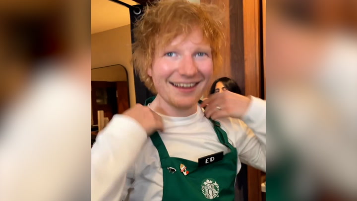 Ed Sheeran serves up Pumpkin Spiced Lattes to surprised Starbucks customers
