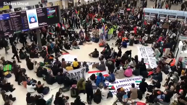 Protesters stage sit-in at Waterloo station, calling for Gaza ceasefire