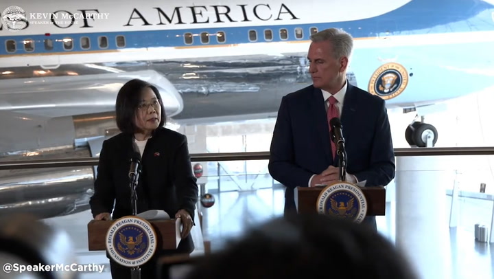 Taiwan president warns 'democracy is under threat' during meeting with US house speaker