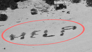 Giant 'HELP' sign written on beach leads to rescue from desert island