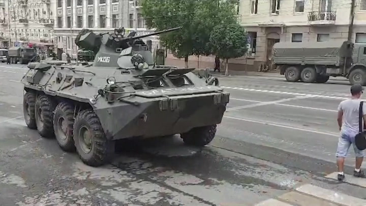 Military vehicles on streets of Russia's Rostov-on-Don