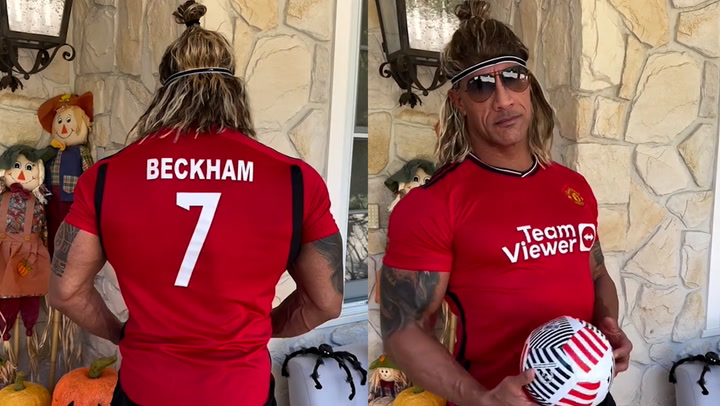 The Rock dresses up as David Beckham for Halloween