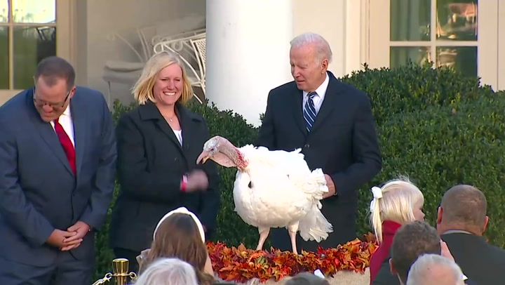 Joe Biden pardons turkeys Peanut Butter and Jelly in first presidential Thanksgiving ceremony