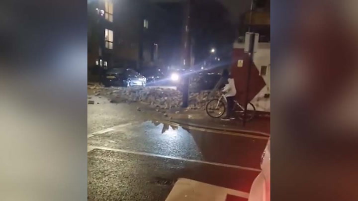 Building In East Ham, UK, London Partly Collapses Damaging Vehicles amid Storm Henk