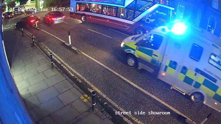Ambulance blocked by traffic after car gets stuck trying to pull over in cycle lane